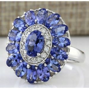 Tanzanite & Sapphire  cocktail ring on sterling silver size7